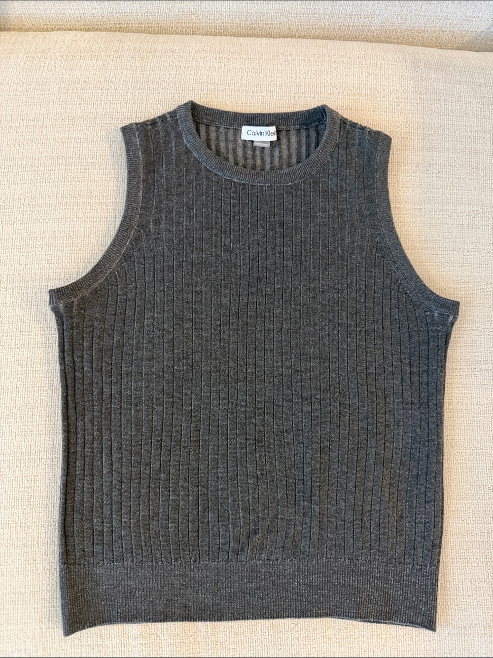 Calvin Klein Dark Charcoal Ribbed Sleeveless Knit Vest